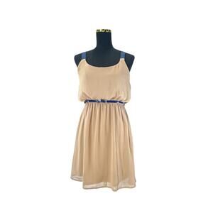 Xhilaration Tan & Blue Belted Dress - Women's M